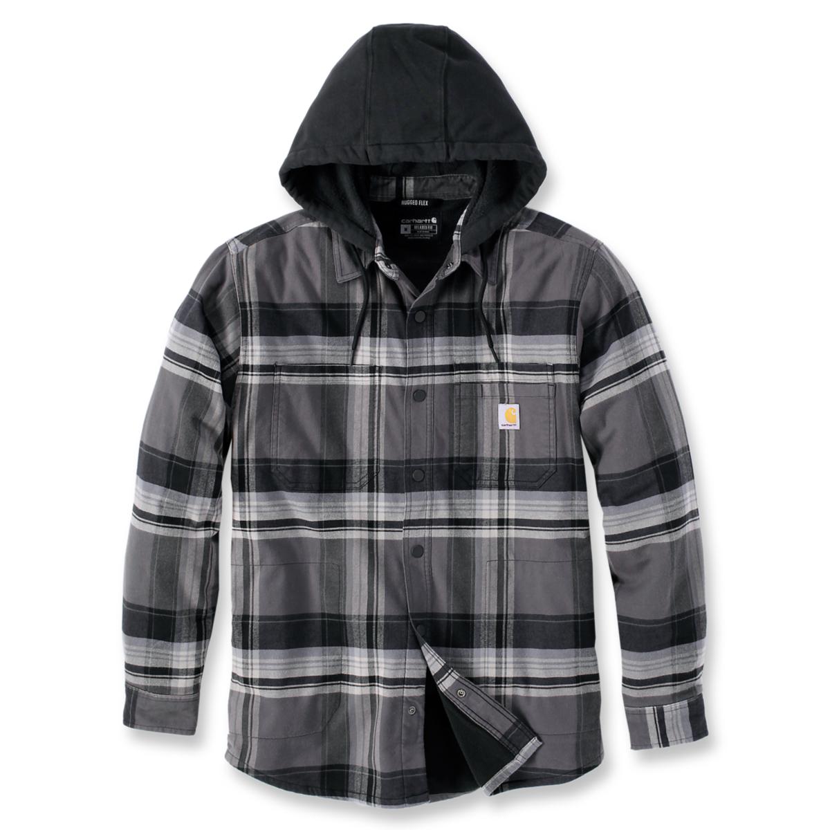Fodrad flanellskjorta med huva Carhartt 105938 - SKJORTA CARHARTT 105938N04 MED HUVA SVART/GRÅ STL L